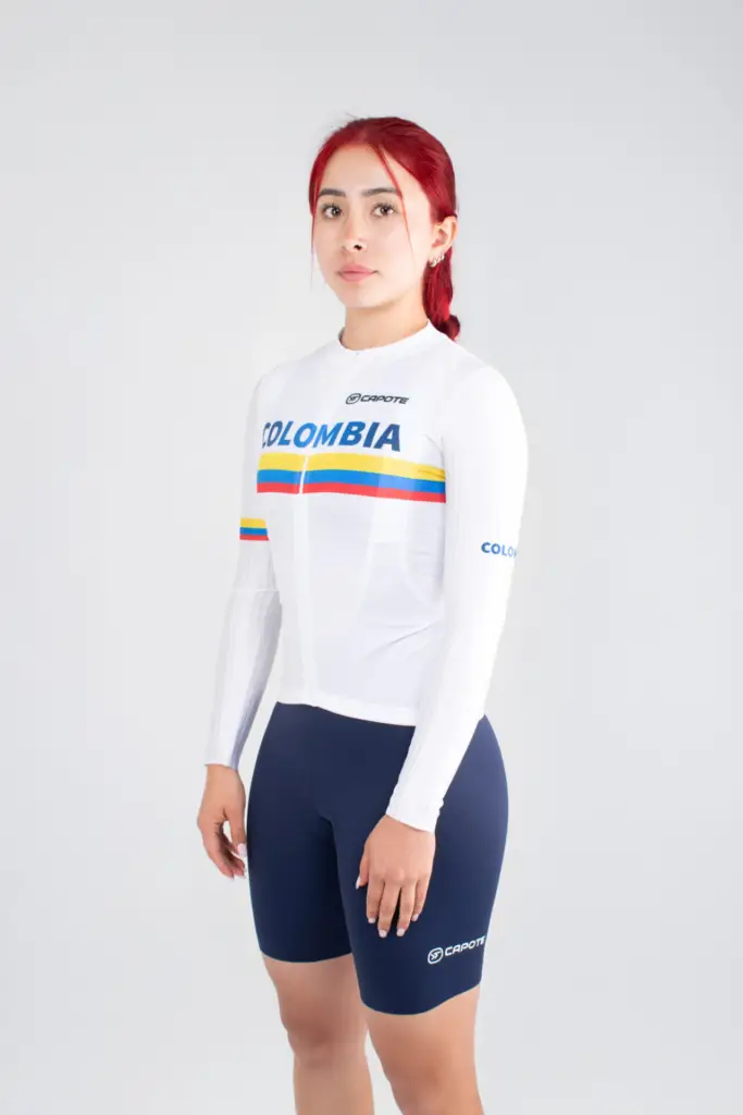 4. JERSEY DE CICLISMO COLOMBIA – CAPOTE – MANGA LARGA – MUJER – LATERAL