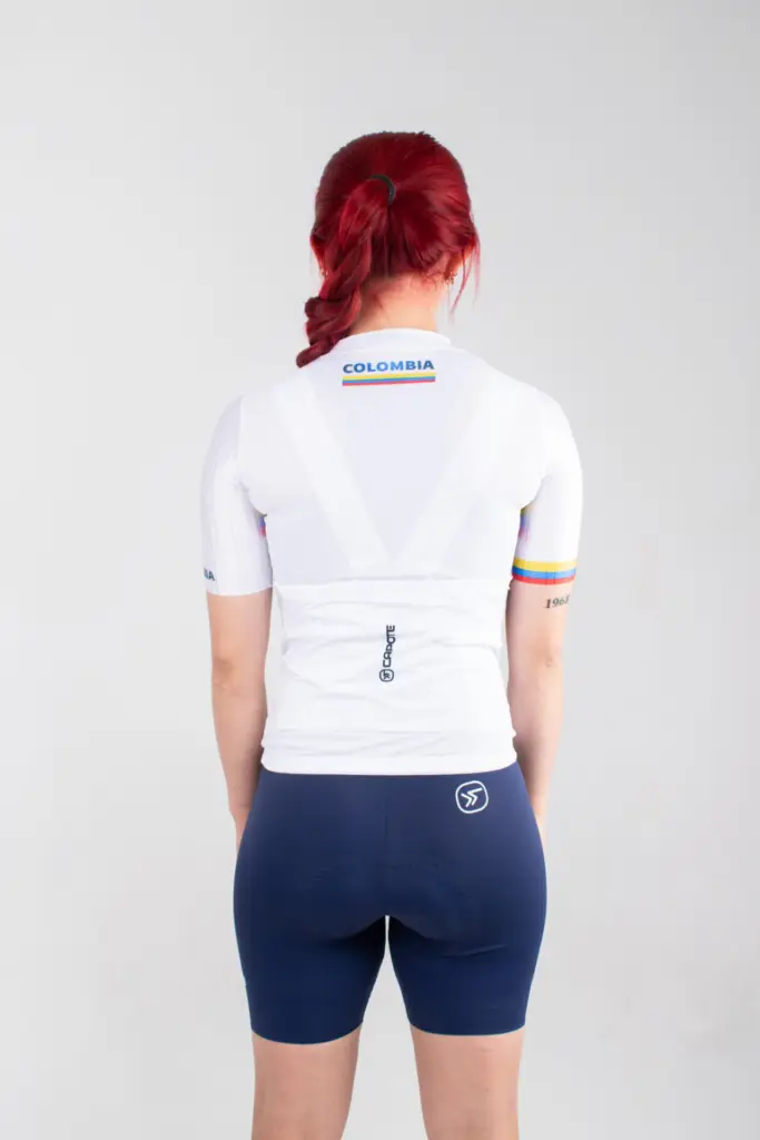 7. JERSEY DE CICLISMO COLOMBIA – CAPOTE – MANGA CORTA – MUJER – ESPALDA