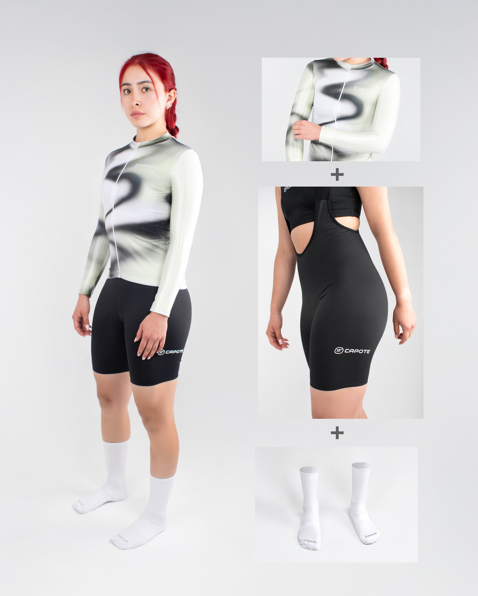 JERSEY PHANTOM MANGA LARGA + LICRA ÉLITE NEGRA + MEDIAS SNOW - MUJER