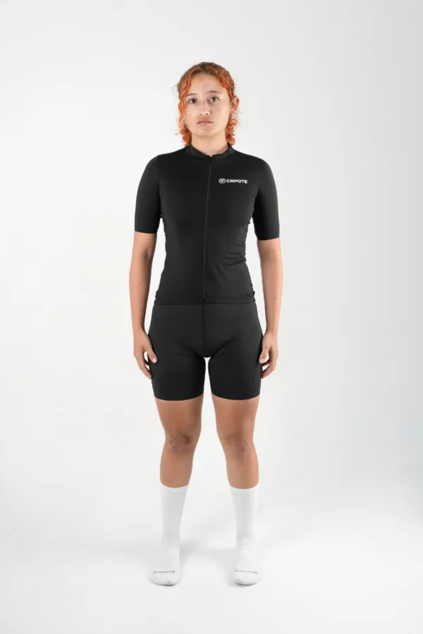 Jersey de Ciclismo Negro Manga Corta Mujer